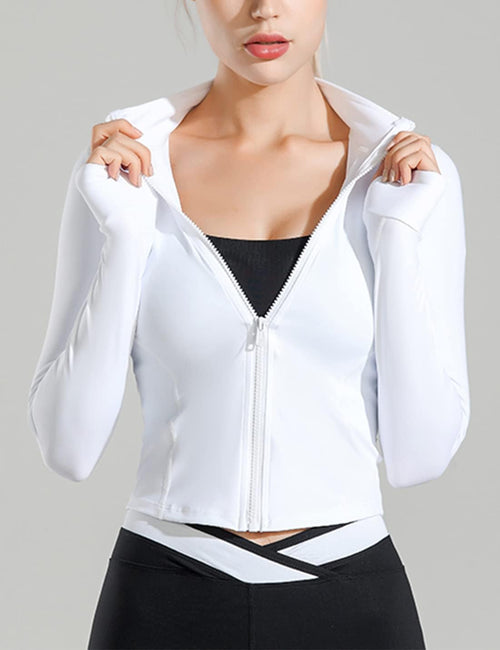 Women’S Sports Running Jacket Slim Fit Stretchy Full Zip Athletic Workout Lightweight Jacket with Thumb Holes