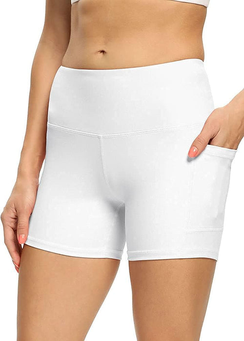 High Waist Yoga Shorts for Women Short Biker Shorts for Women with 2 Side Pockets Tummy Control Running Home Workout Shorts Soft and Breathable Casual Shorts for Summer White S