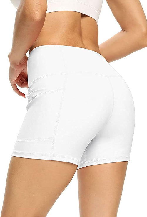 High Waist Yoga Shorts for Women Short Biker Shorts for Women with 2 Side Pockets Tummy Control Running Home Workout Shorts Soft and Breathable Casual Shorts for Summer White S